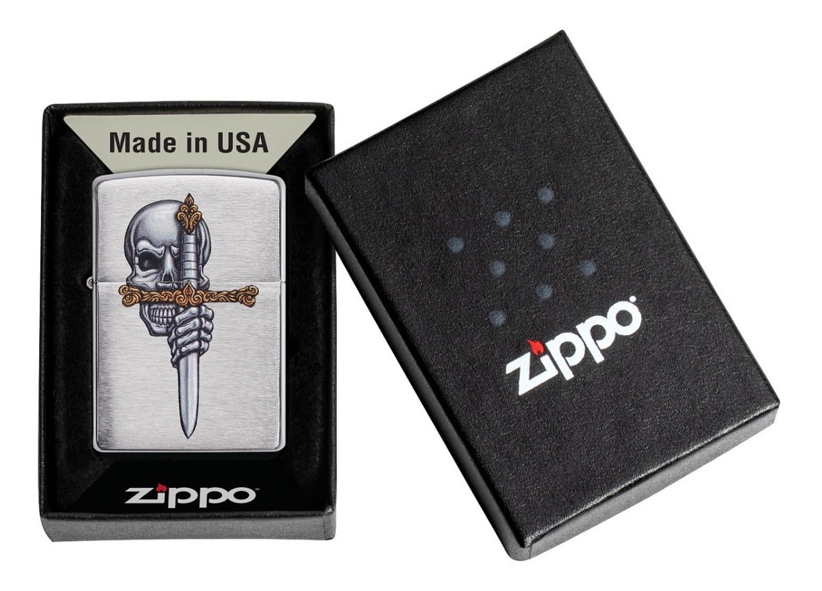 Encendedor Zippo Cromo Espada Calavera Cod - 49488