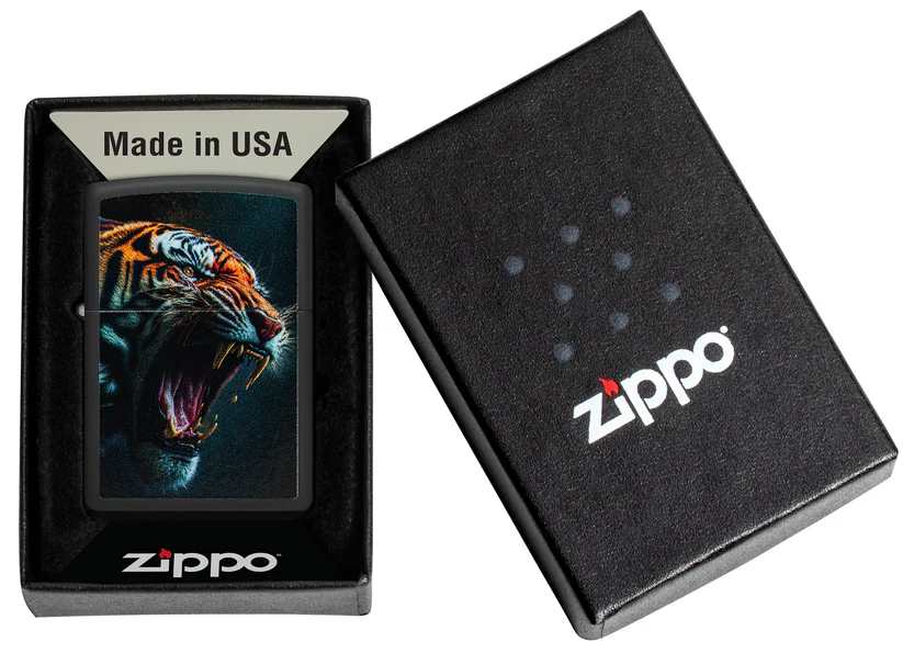 Encendedor Zippo Negro Mate Tigre Rugiendo Cod 46241