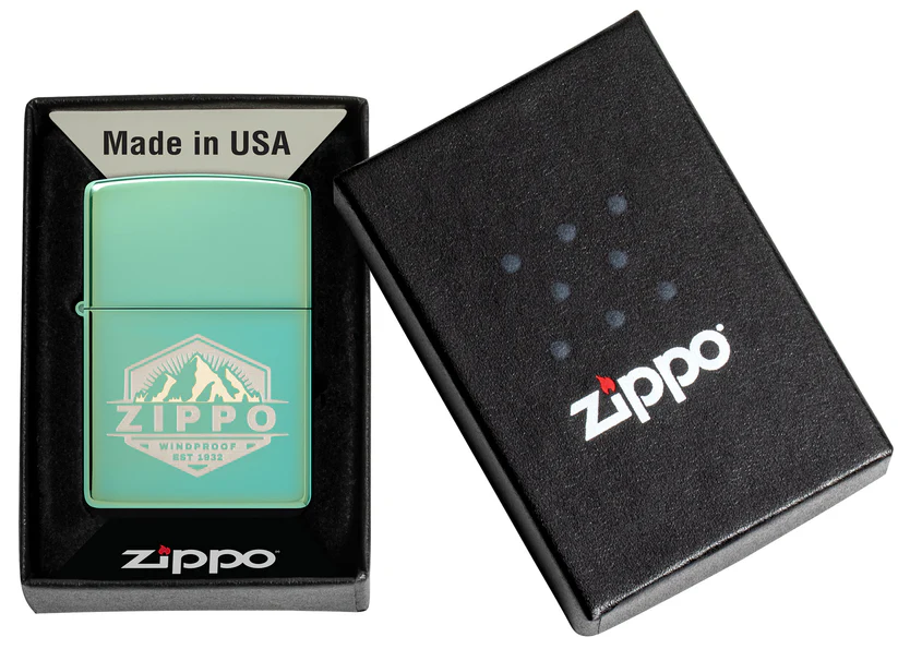 Encendedor Zippo Verde Metalizado Montañas Cod 46293
