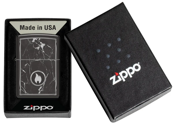 Encendedor Zippo Negro Espejo Llama Mármol Cod 46571