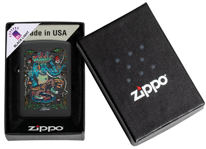 Encendedor Zippo Negro Mate Elefante 48673