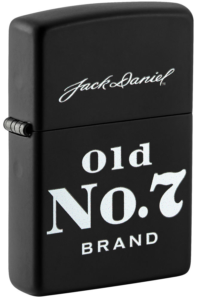 Front shot of Jack Daniel's® Old No. 7 Black Matte Windproof Lighter standing at a 3/4 angle.