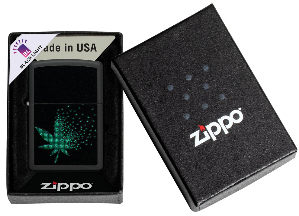Encendedor Zippo Negro Pixeles Cannabis Cod 48677