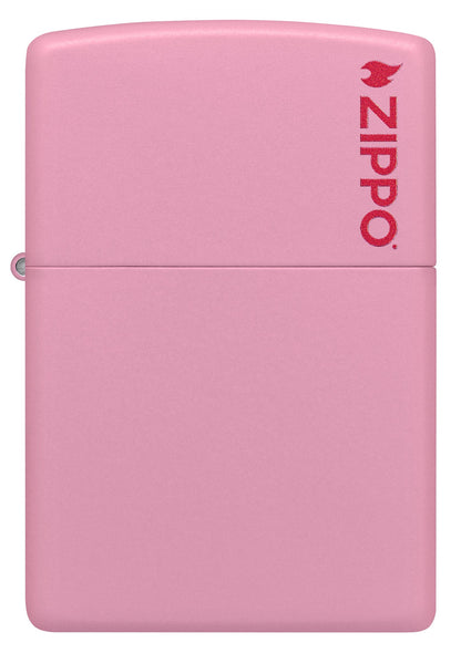 Front view of Classic Pink Matte Zippo Logo Windproof Lighter.