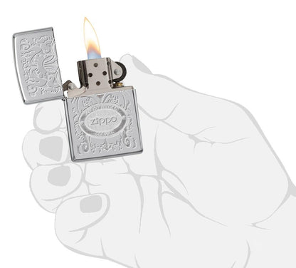 Encendedor Zippo Plateado Grabado Cod. 24751