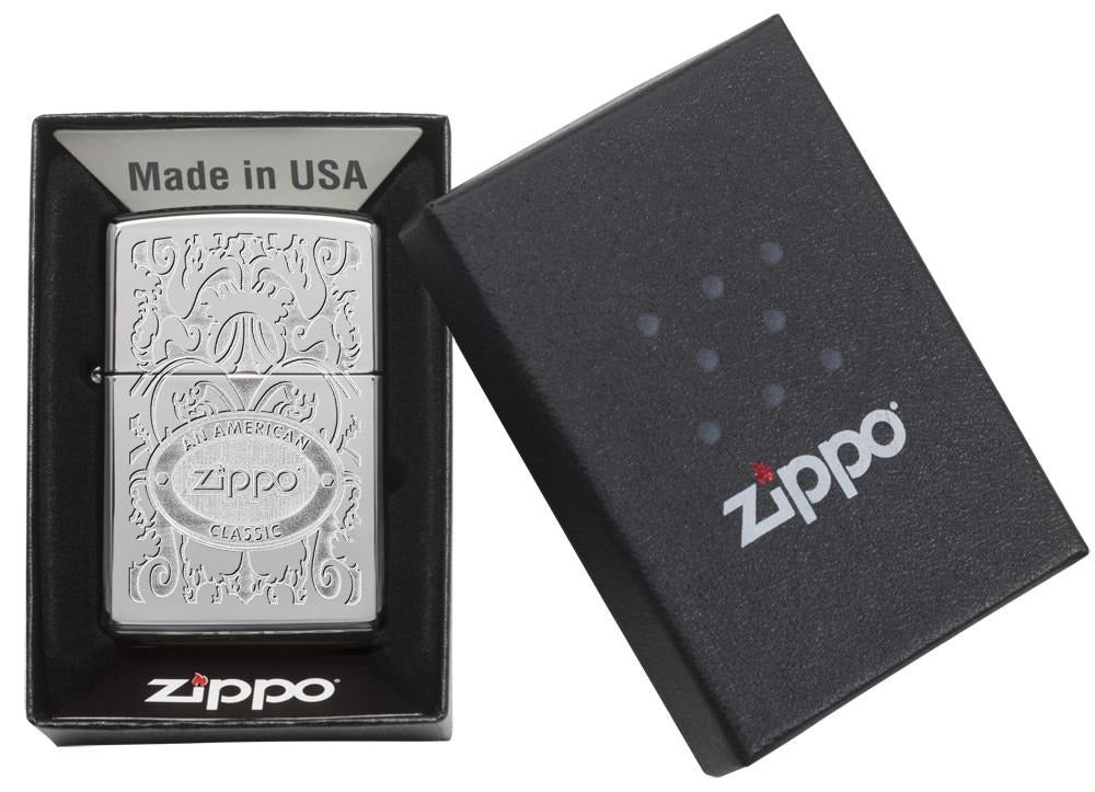 Encendedor Zippo Plateado Grabado Cod. 24751