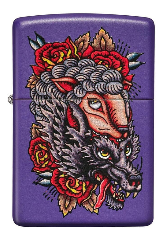 Encendedor Zippo Morado Lobo Con Piel De Oveja Cod 49413