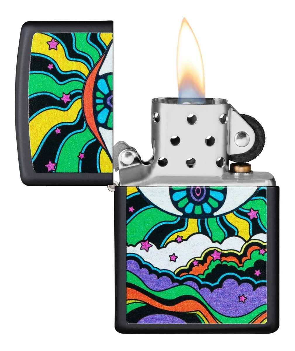 Encendedor Zippo Negro Mate Ojo Colores Cod - 49699