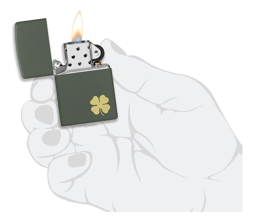Encendedor Zippo Verde Mate Trébol Cod - 49796