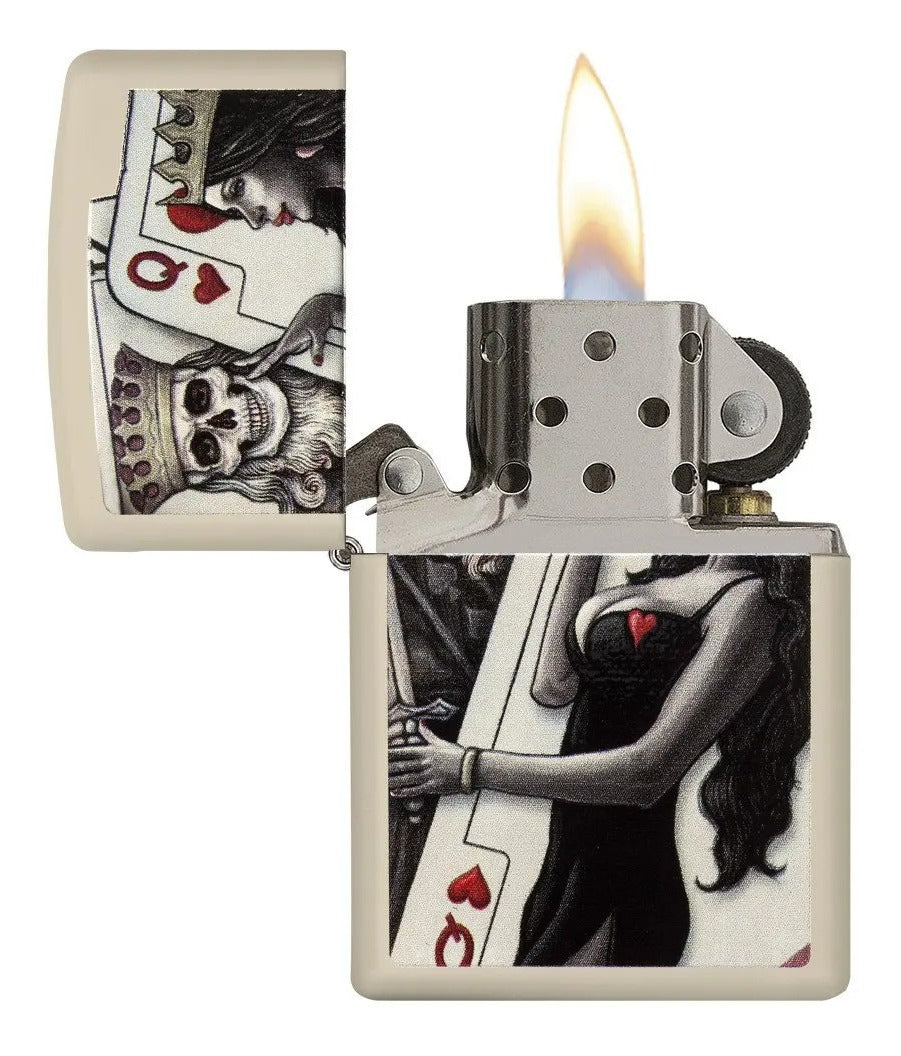Encendedor Zippo Blanco Calavera Naipe Cod 49942