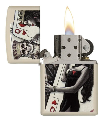 Encendedor Zippo Blanco Calavera Naipe Cod 49942