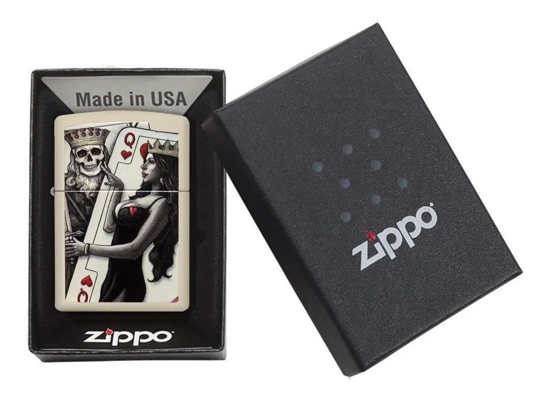 Encendedor Zippo Blanco Calavera Naipe Cod 49942