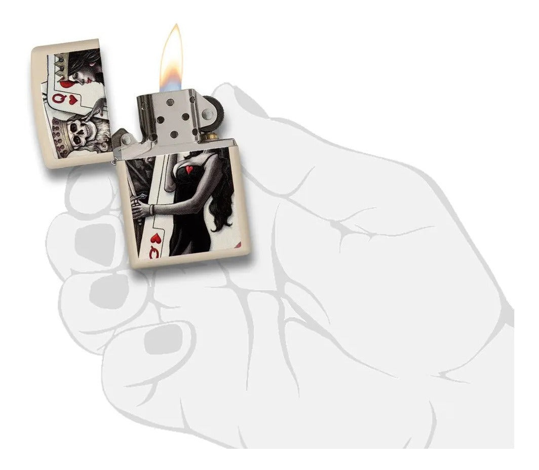 Encendedor Zippo Blanco Calavera Naipe Cod 49942