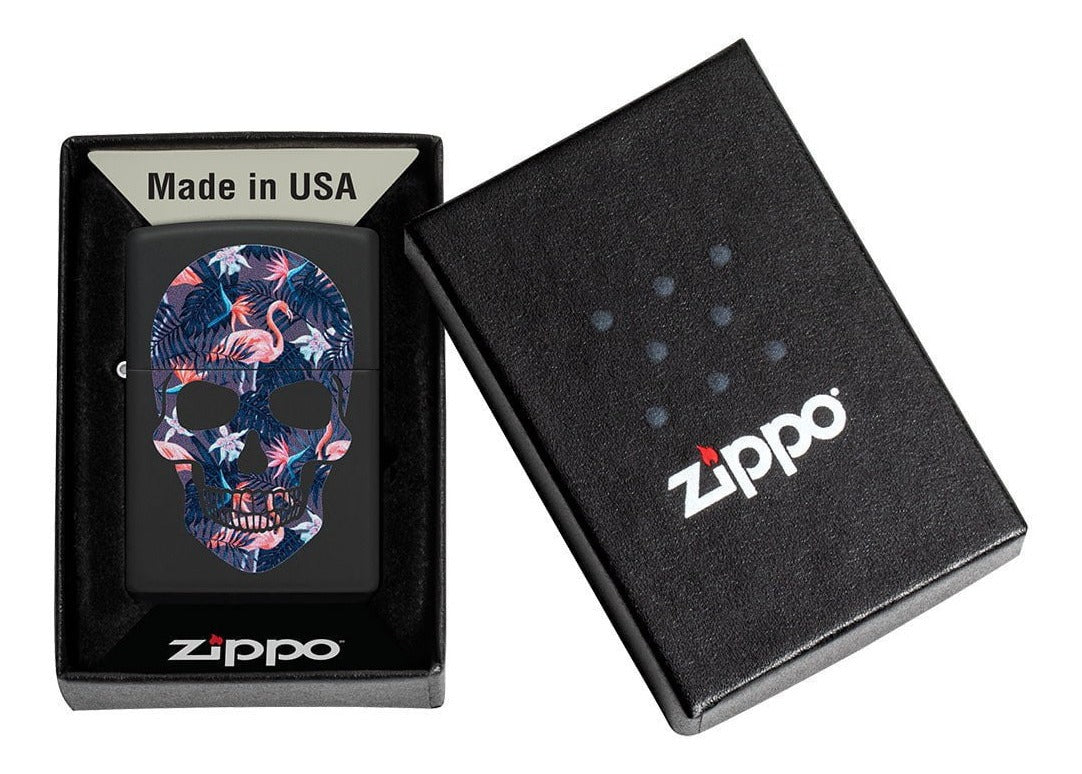 Encendedor Zippo Negro Flamingo Calavera Cod - 49771