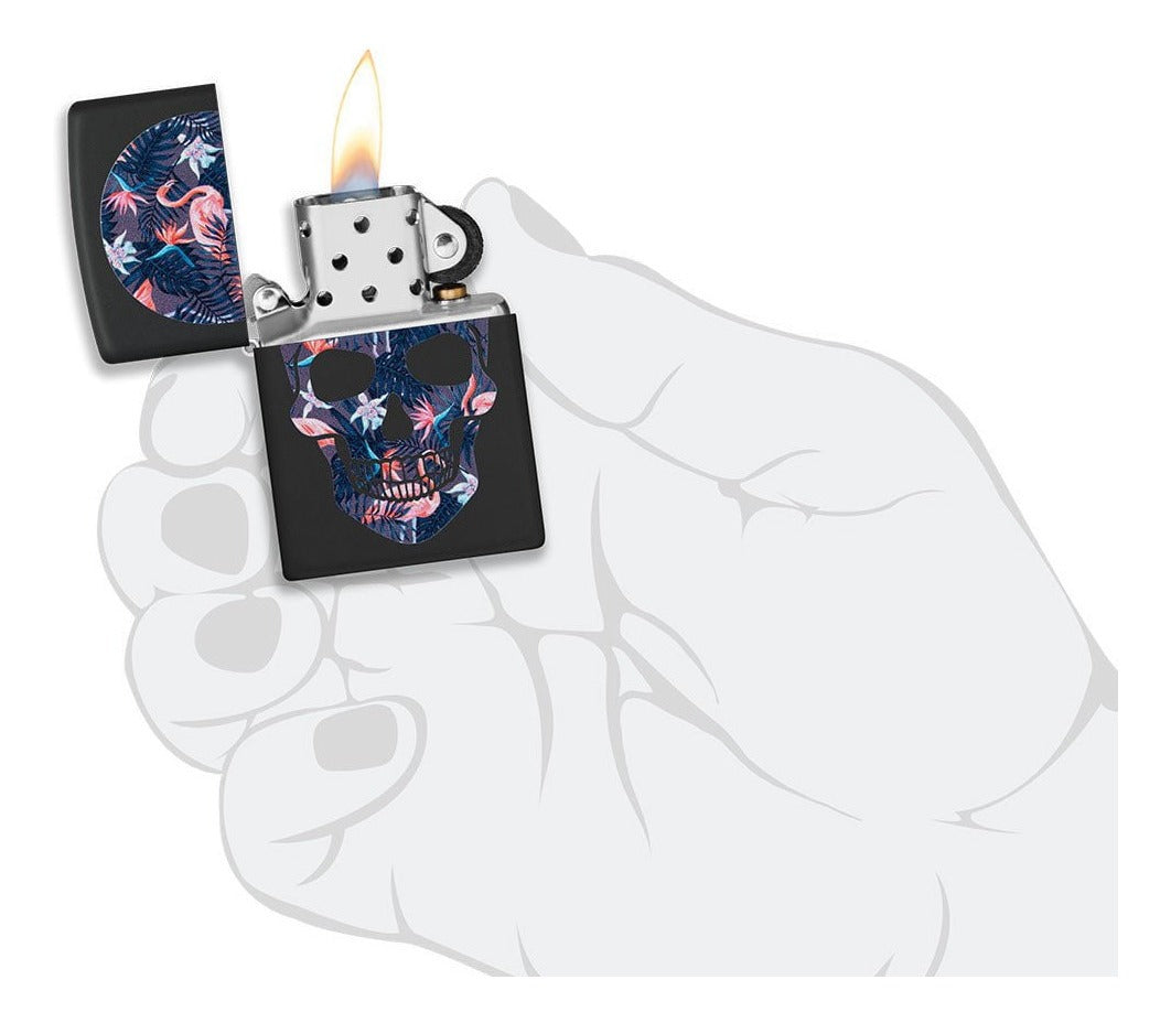 Encendedor Zippo Negro Flamingo Calavera Cod - 49771