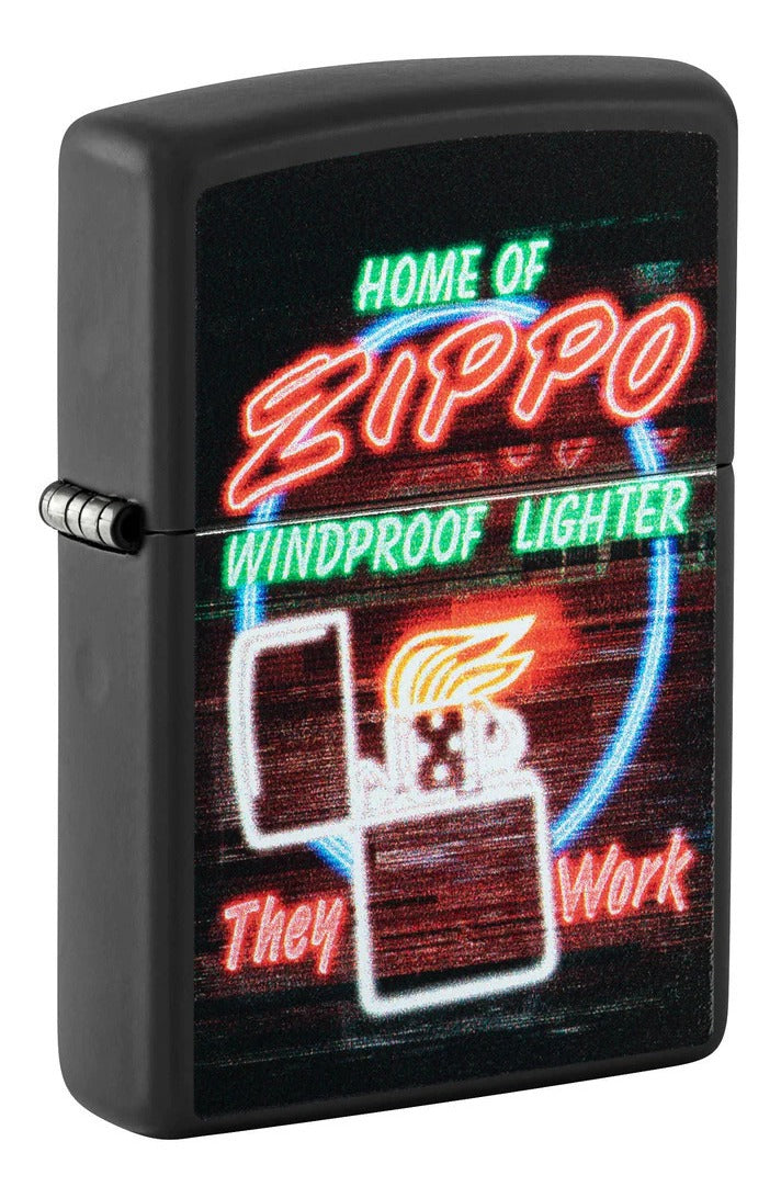 Encendedor Zippo Negro Aviso Neón Cod - 48455