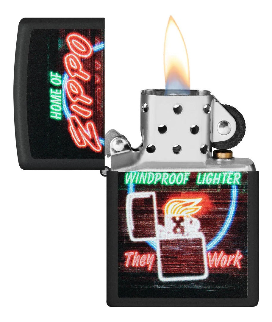 Encendedor Zippo Negro Aviso Neón Cod - 48455