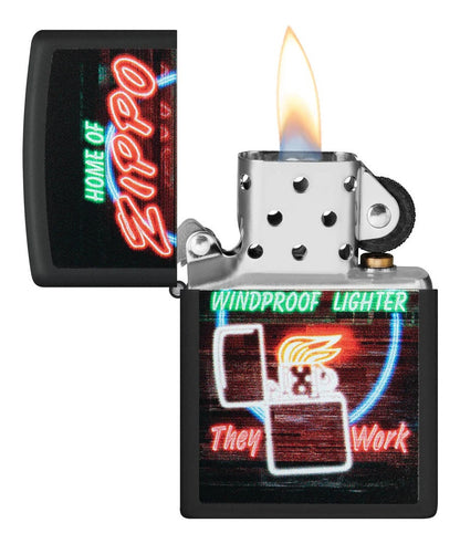 Encendedor Zippo Negro Aviso Neón Cod - 48455