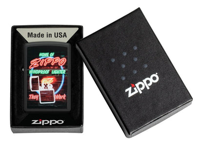 Encendedor Zippo Negro Aviso Neón Cod - 48455