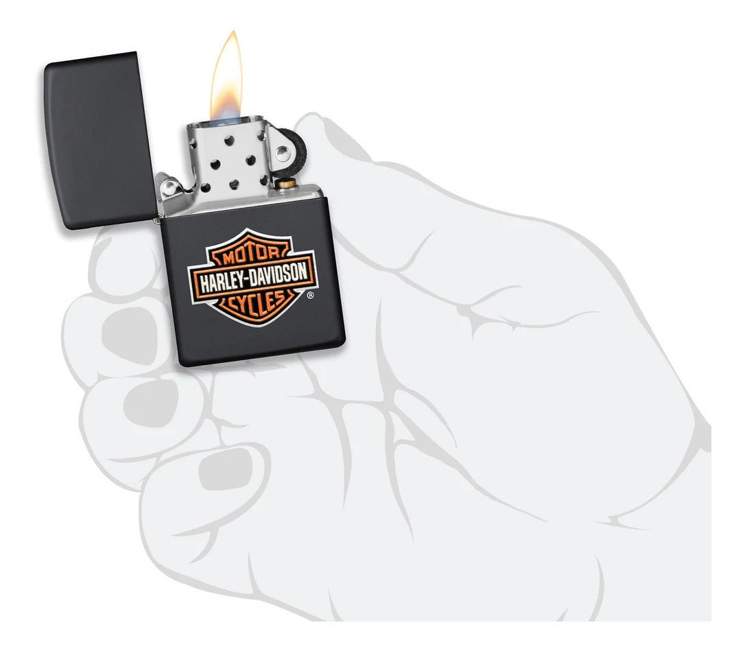 Encendedor Zippo Negro Harley Davidson Logo Relieve Cod - 49196