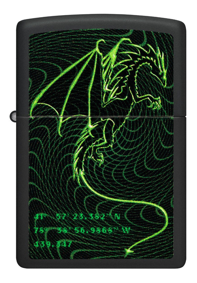 Encendedor Zippo Negro Mate Dragón Verde Cod - 48497