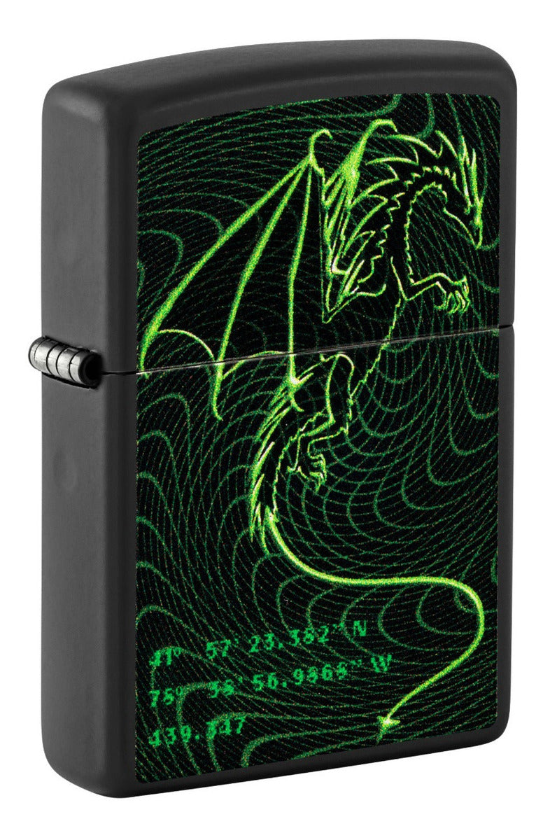 Encendedor Zippo Negro Mate Dragón Verde Cod - 48497