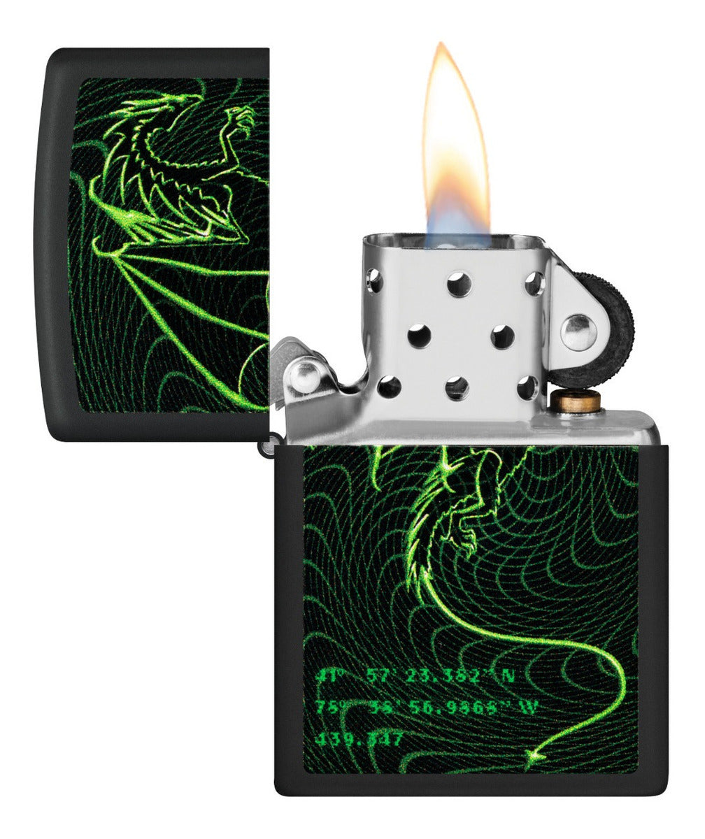 Encendedor Zippo Negro Mate Dragón Verde Cod - 48497