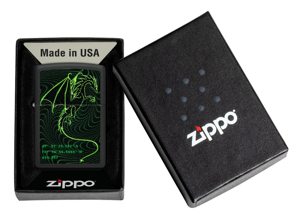 Encendedor Zippo Negro Mate Dragón Verde Cod - 48497