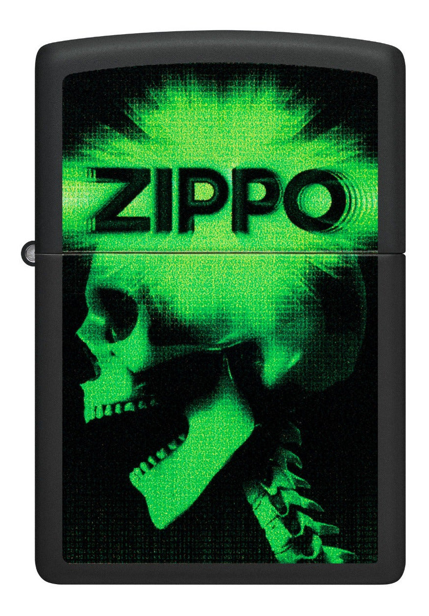 Encendedor Zippo Negro Mate Calavera Verde Cod - 48485