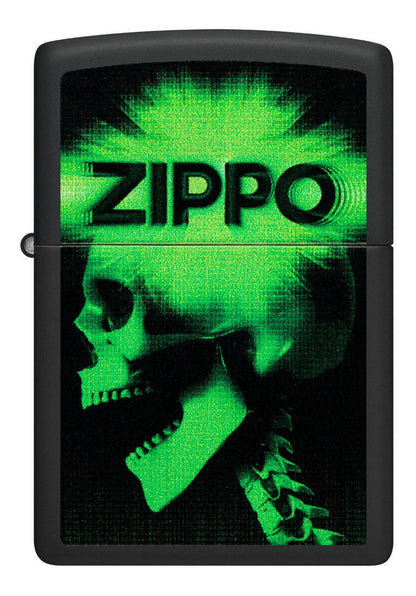 Encendedor Zippo Negro Mate Calavera Verde Cod - 48485