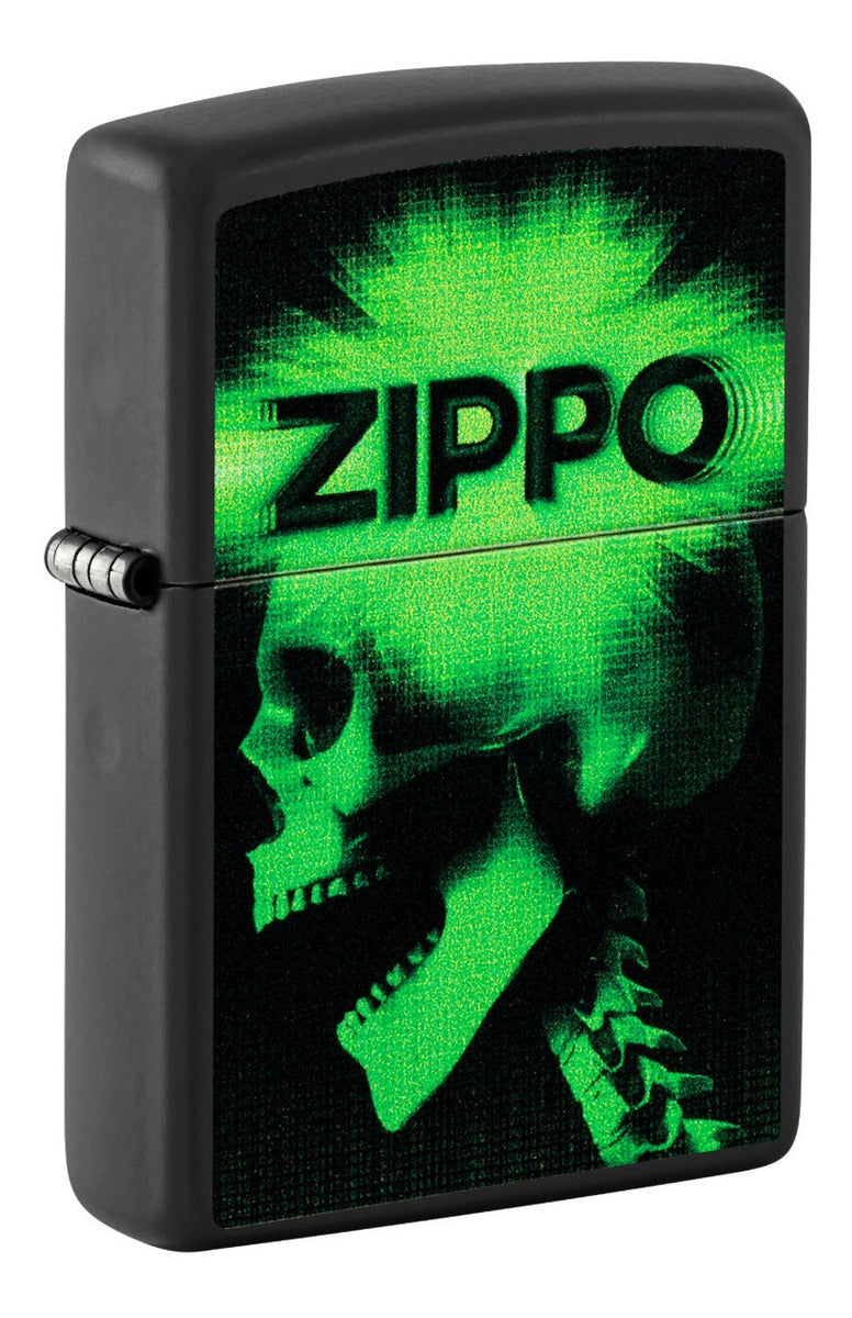 Encendedor Zippo Negro Mate Calavera Verde Cod - 48485