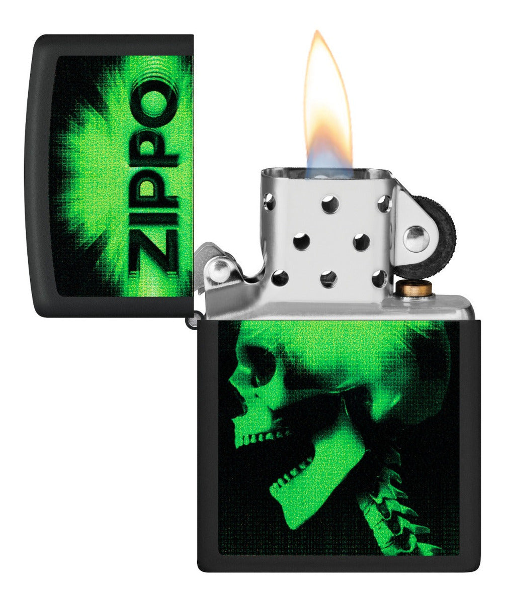 Encendedor Zippo Negro Mate Calavera Verde Cod - 48485