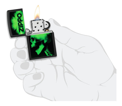 Encendedor Zippo Negro Mate Calavera Verde Cod - 48485