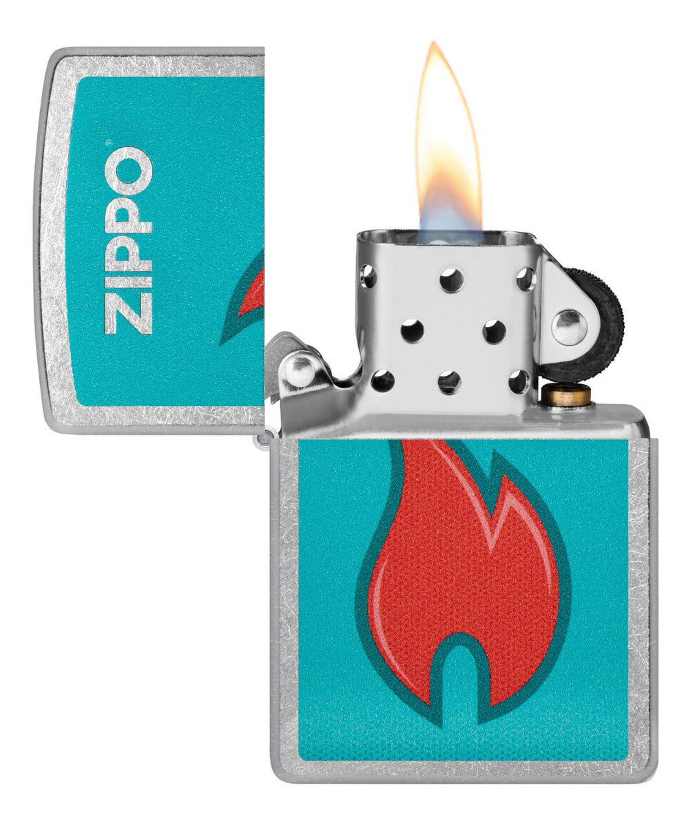 Encendedor Zippo Cromo Llama Rojo Y Azul Cod - 48495