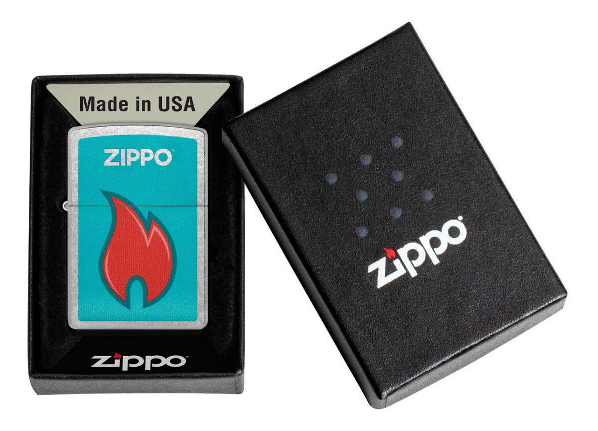 Encendedor Zippo Cromo Llama Rojo Y Azul Cod - 48495