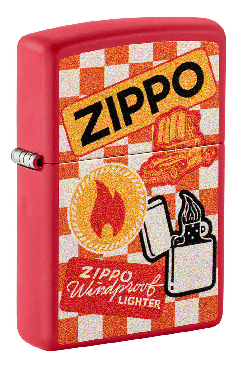 Encendedor Zippo Rojo Mate Retro Cuadros Cod 48998