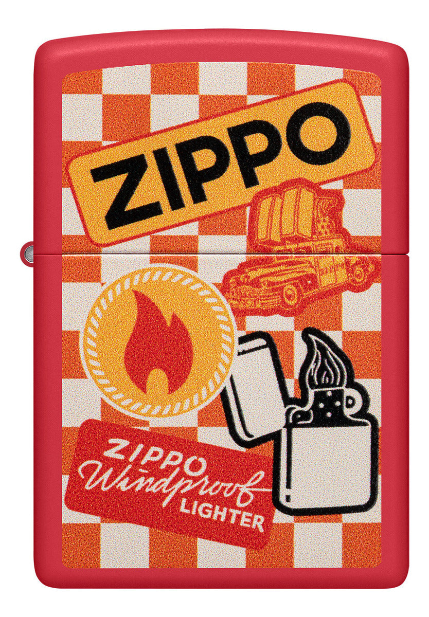 Encendedor Zippo Rojo Mate Retro Cuadros Cod 48998