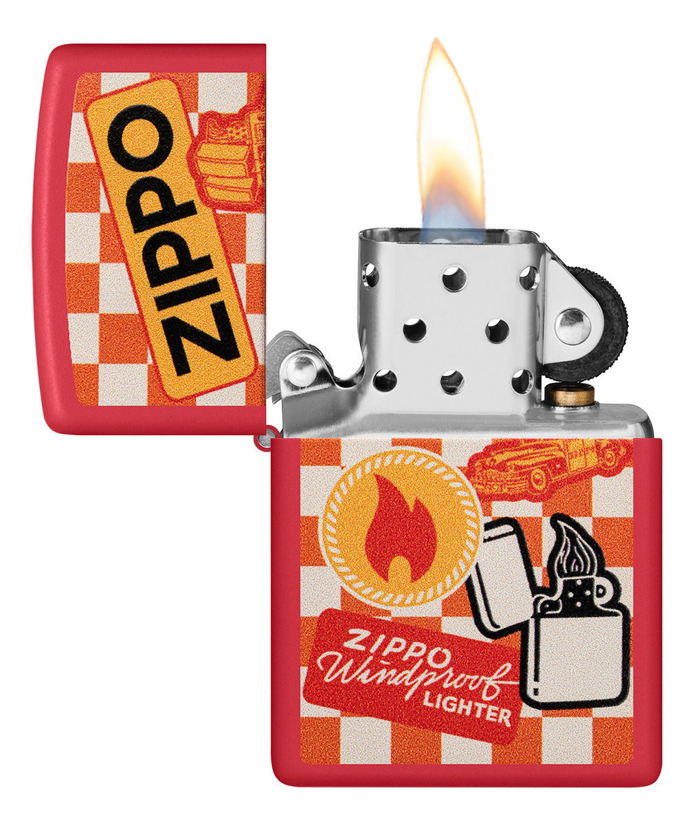 Encendedor Zippo Rojo Mate Retro Cuadros Cod 48998