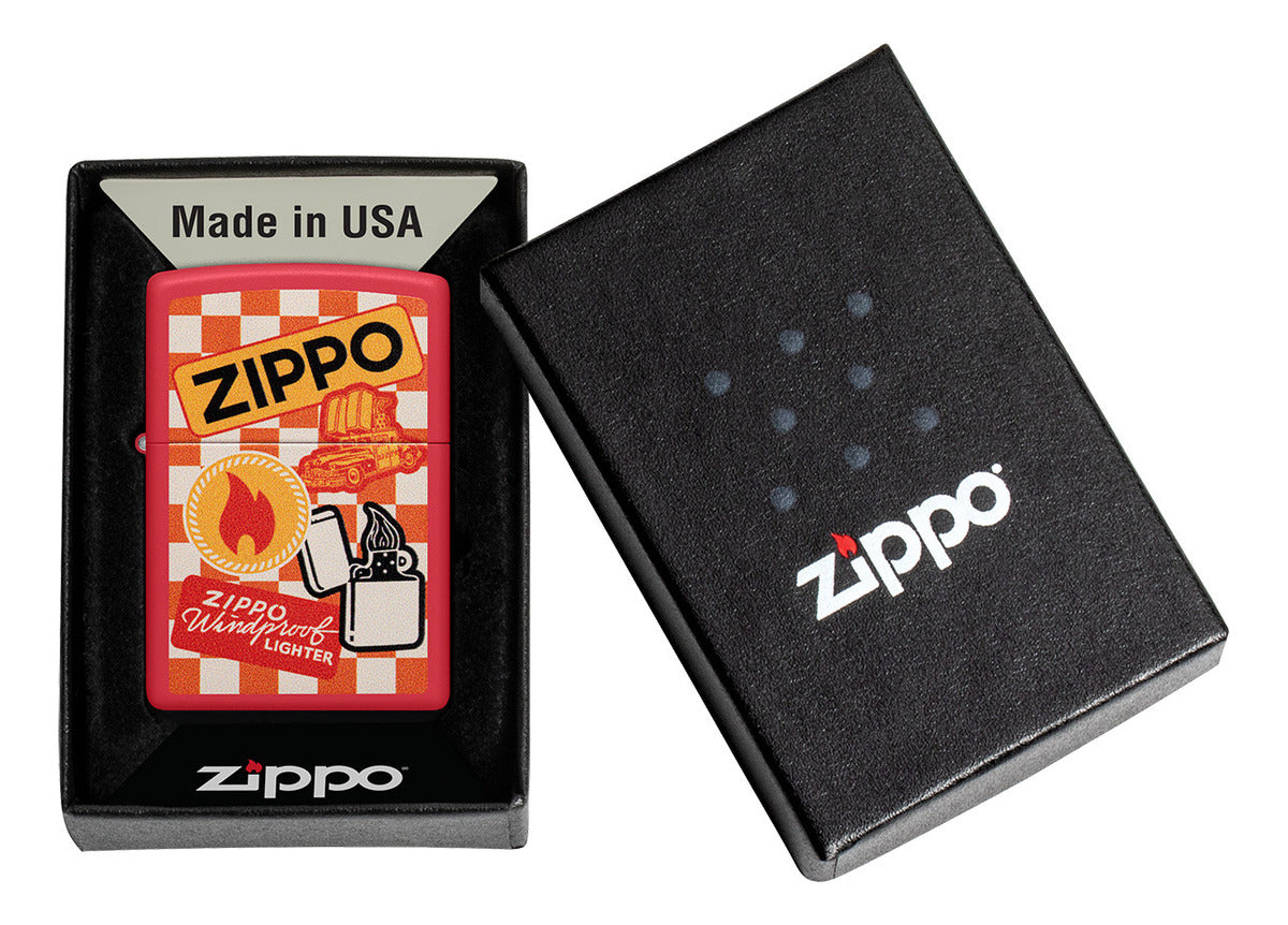 Encendedor Zippo Rojo Mate Retro Cuadros Cod 48998