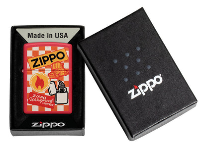 Encendedor Zippo Rojo Mate Retro Cuadros Cod 48998