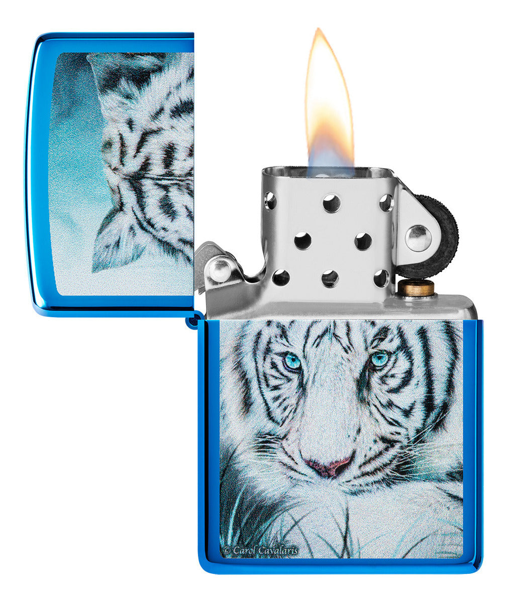 Encendedor Zippo Azul Metalizado Tigre Cod 48951