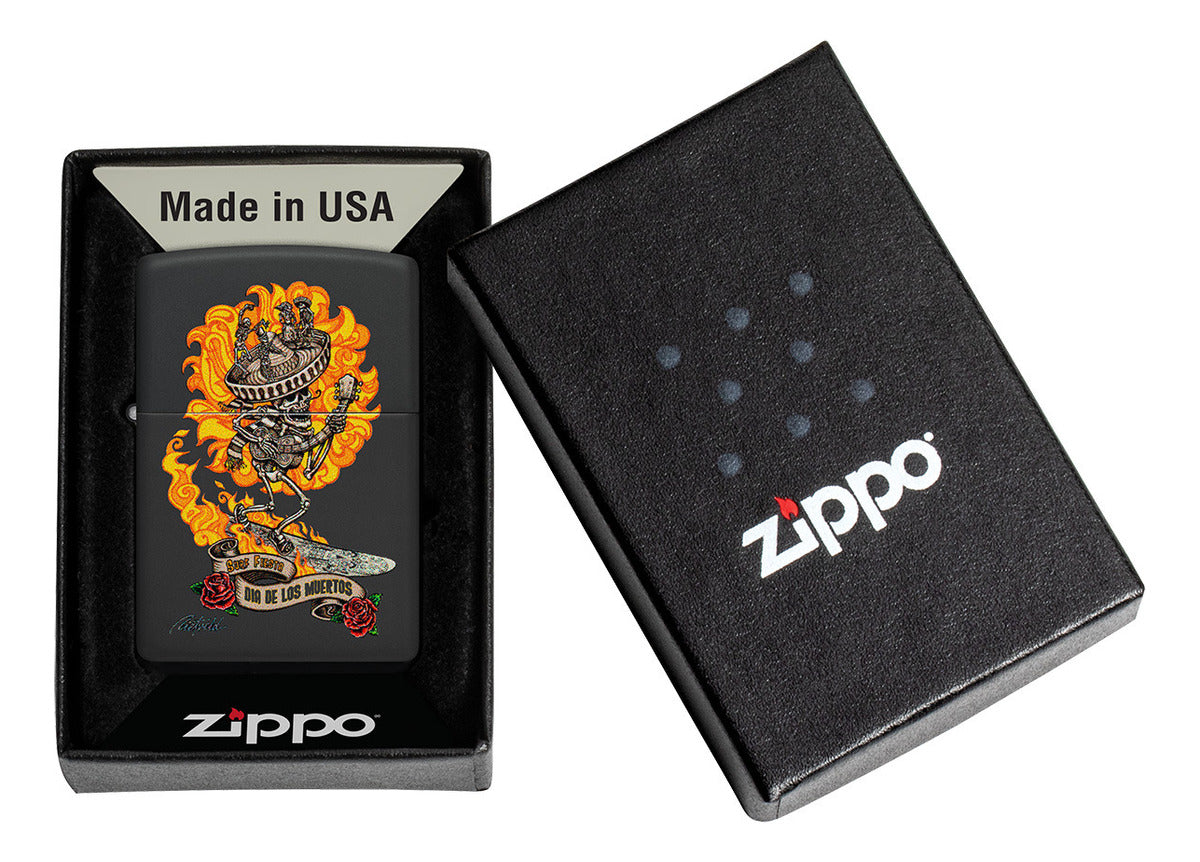 Encendedor Zippo Negro Mate Muertos Cod 48954