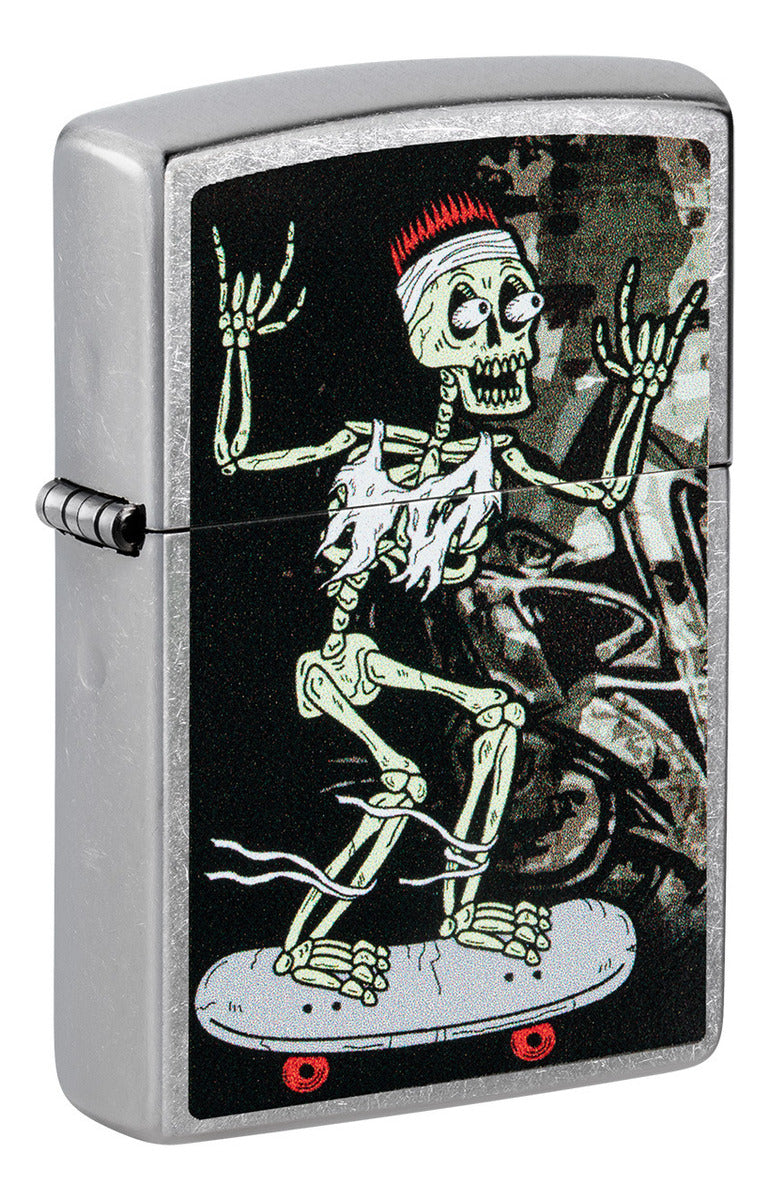 Encendedor Zippo Cromado Calavera Skate Cod 48911