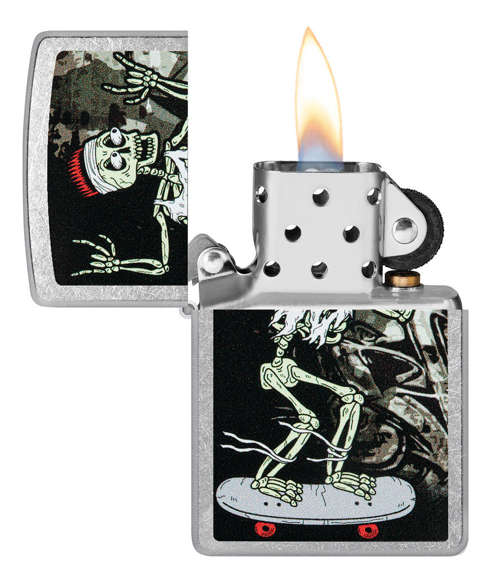 Encendedor Zippo Cromado Calavera Skate Cod 48911