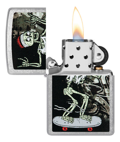 Encendedor Zippo Cromado Calavera Skate Cod 48911