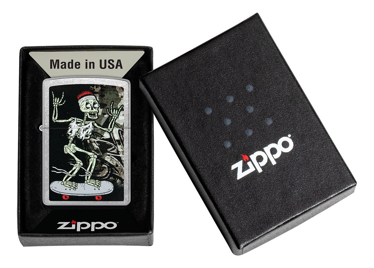Encendedor Zippo Cromado Calavera Skate Cod 48911
