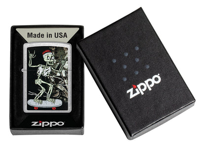Encendedor Zippo Cromado Calavera Skate Cod 48911