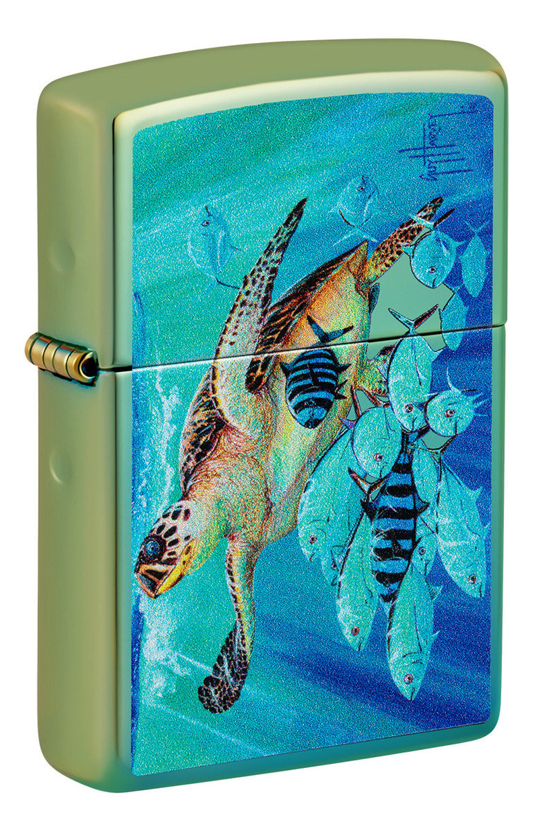 Encendedor Zippo Verde Tortuga Peces Cod 48967