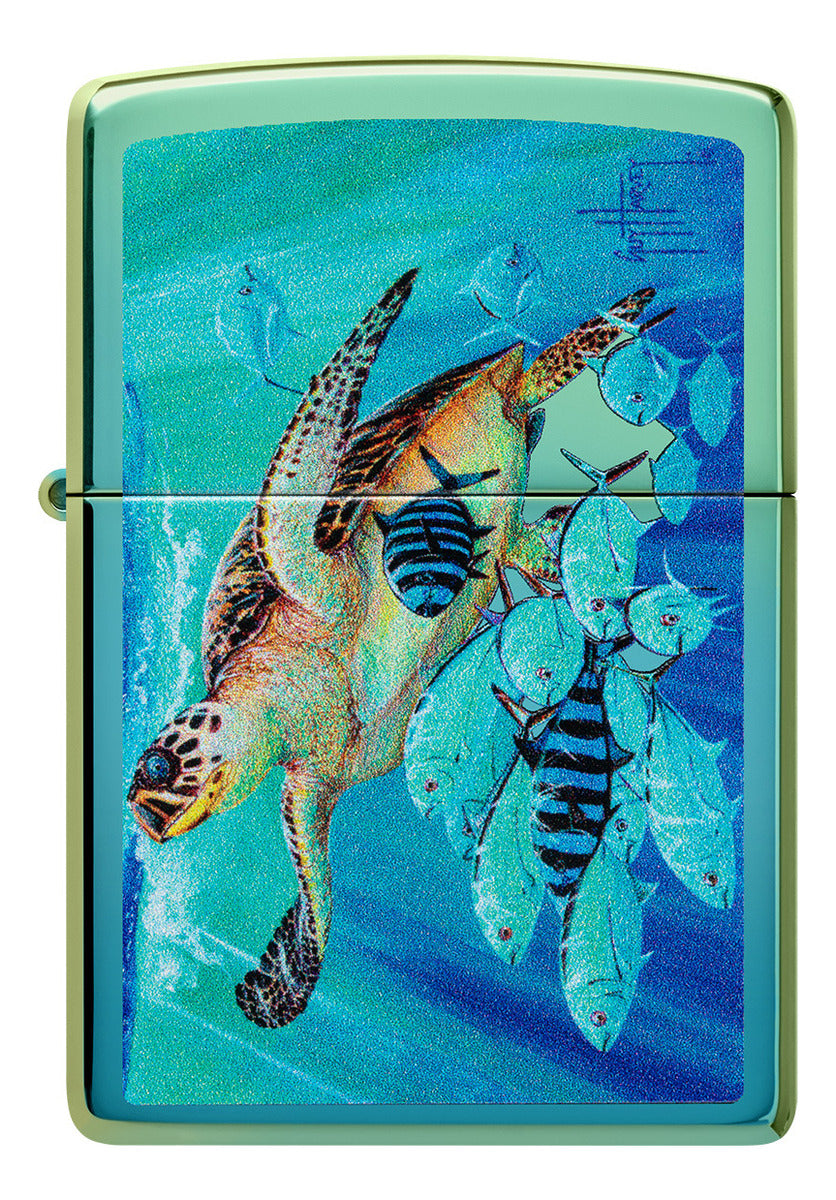 Encendedor Zippo Verde Tortuga Peces Cod 48967