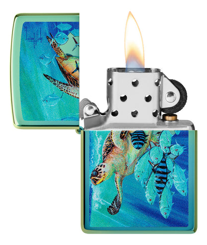 Encendedor Zippo Verde Tortuga Peces Cod 48967